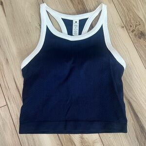 Yogalicious Navy Blue and White Ribbed Tank Top